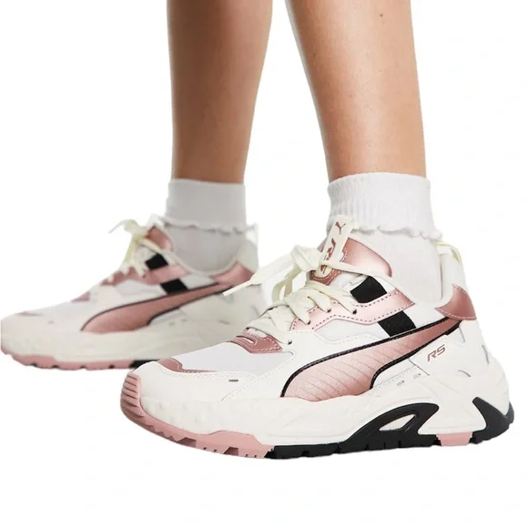 NIB PUMA RS-T White Black & Rose Gold Metallic Sneakers - Picture 2 of 11